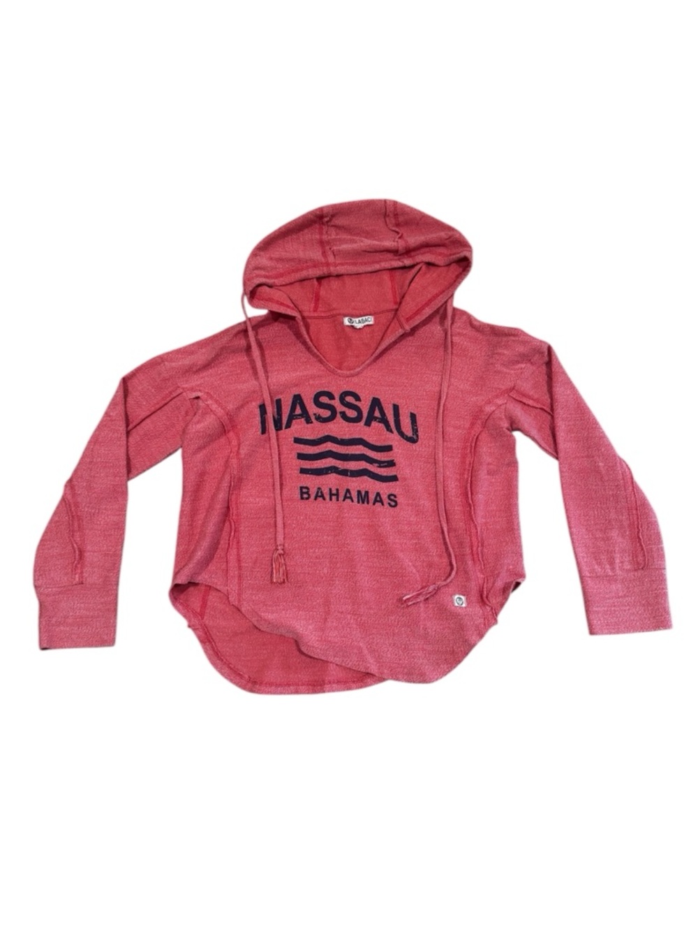 Lagaci red black "Nassau Bahamas" spell out red long sleeved hooded pullover, M.